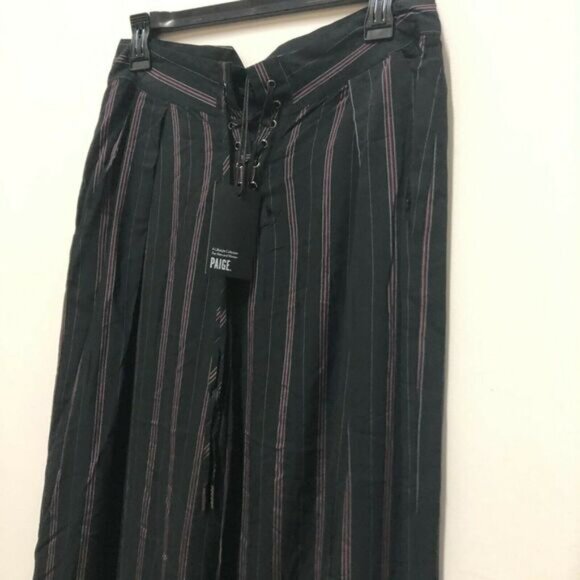 Paige NWT Womens 6 Black Currant Capuncine Hi Waist Wide Leg Stripe Pants - Picture 3 of 9